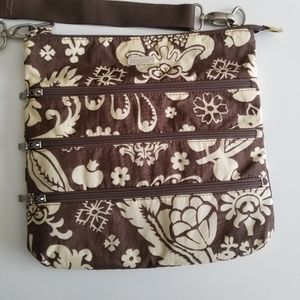 Baggallini Brown and Beige Paisley Floral Print Crossbody Travel or Daily Bag